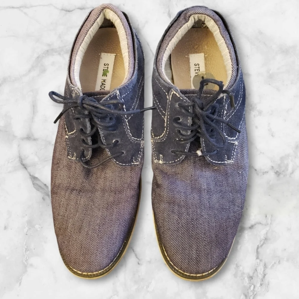 Steve Madden Stoker Blue Denim Leather Lace-up Oxford Size 7
